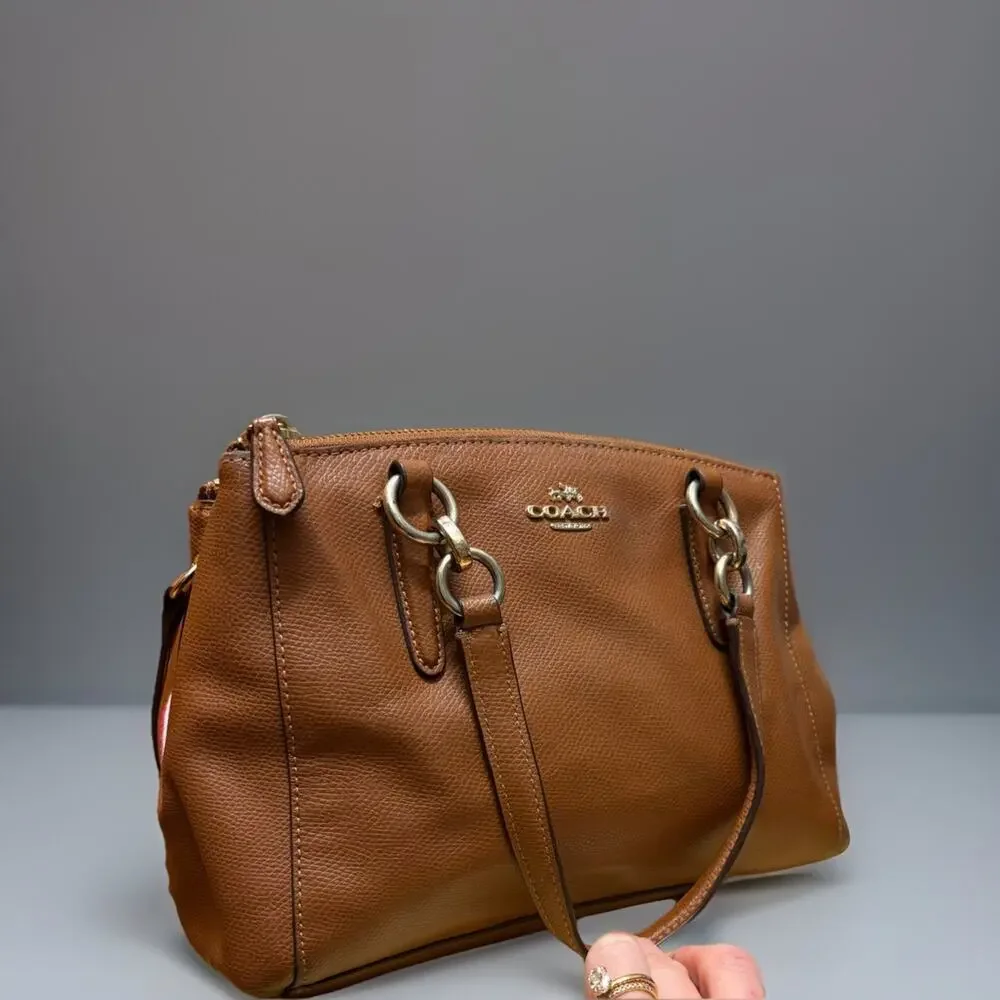 Coach - Christie Carryall Saddle Gold Two Way Handbag With strap & Charm - Picture 5 of 14